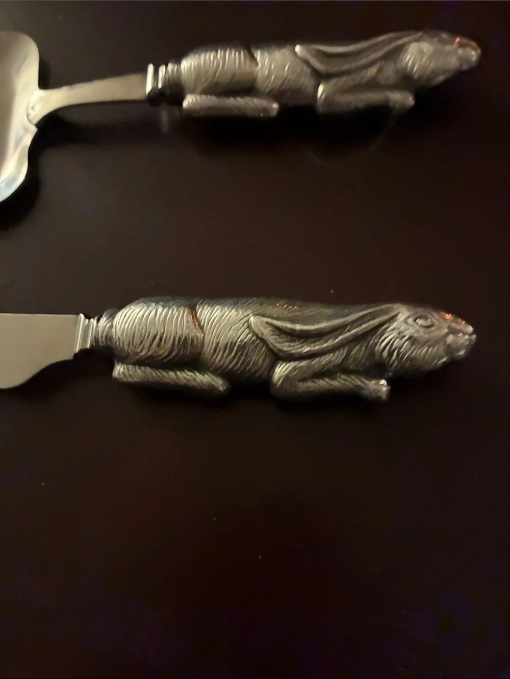 Decorative Rabbit-Handled Cheese Knife and Server Set - Silver Arthur Court